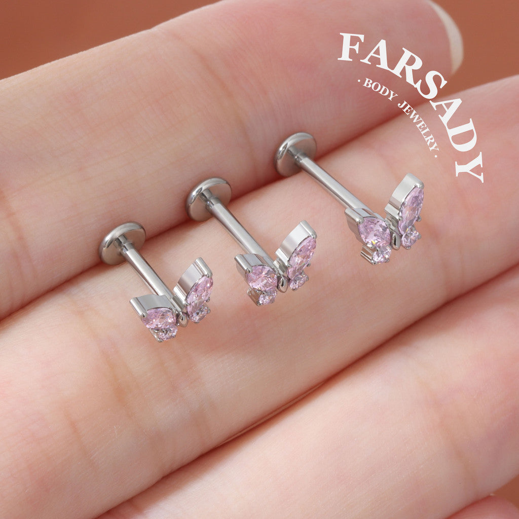 Blush Butterfly - F136 Titanium Internally Threaded Stud / Fits Cartilage Helix Tragus Lobe Nostril Piercing