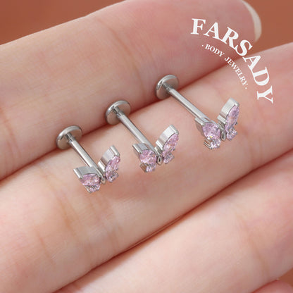 Blush Butterfly - F136 Titanium Internally Threaded Stud / Fits Cartilage Helix Tragus Lobe Nostril Piercing