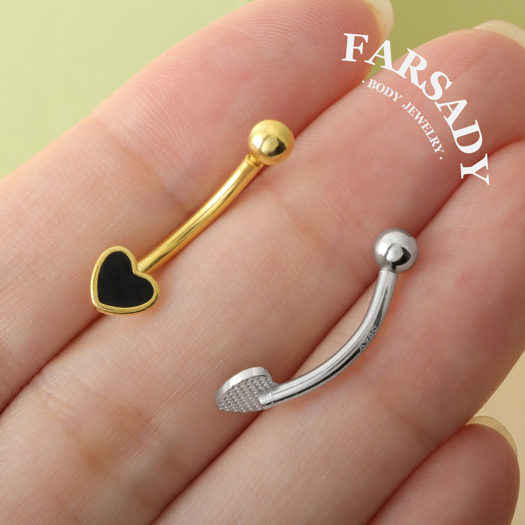 Ebony Heart Outline - 925 Silver Belly Button Ring / Fits 14G Navel Piercing