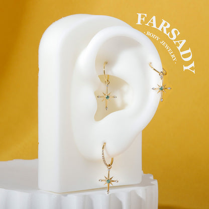 Mint Northstar - F136 Titanium Mint Green CZ Dangle Charm / Interchangeable Hoop Earring Pendant for Helix Daith Cartilage Piercing