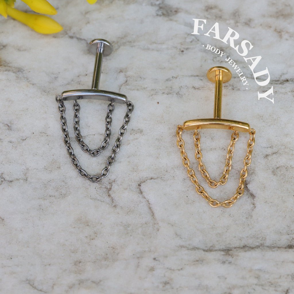 Double Chain - F136 Titanium Internally Threaded Stud / Fits Cartilage Helix Tragus Lobe Piercing