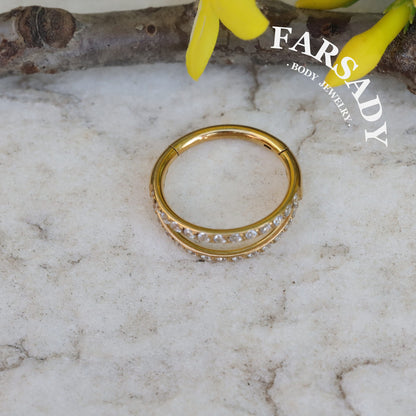 18G Titanium CZ Hinged Conch Earring Nose Hoop  | Double Line Shine Nostril Clicker | Stainless Steel Helix Eyebrow Piercing 1.0*8mm/10mm Silvery Golden Cartilage Ear Jewelry