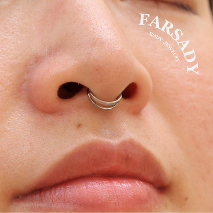 18G Titanium Double Line Nose Ring Hinged Nose Clicker Nostril Jewelry Clip On Nose Ring 1.0*8mm 1.0*10mm Daily Wear Gift Packaged Piercing for Women