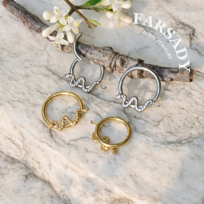16G Titanium Snake Septum Clicker/ Snake Cartilage Earring/ Hinged Daith Hoops/ Snake Daith Ring/ Titanium Nose Hoop/ Daith Piercing/ Datih Earring