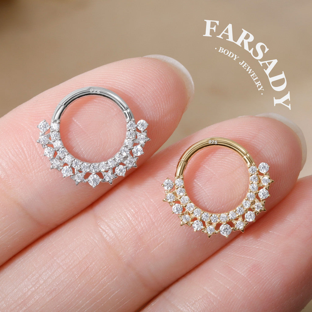16G Sterling Silver Star Sea Septum Ring Clicker, Stunning Septum Jewelry 16G, 8mm Daith Earring Ring,Septum Piercing Hoop, Gold Helix Ring, Tragus Hoop