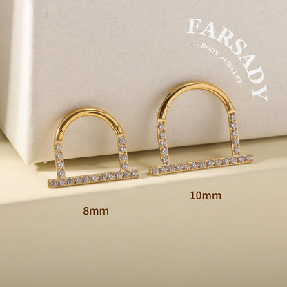 Titanium Implant Grade Septum Ring, Hinged Septum Hoop, 16G Septum Piercing Jewelry, U-shaped Septum Clicker, CZ Septum Hoop 8mm 10mm