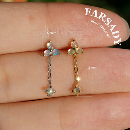 Natural Opal Drop Stud Earring, Dangle Upper Lobe Piercing, Threadless Push Pin Labret, Tragus Cartilage Earring, Curated Ear Jewelry