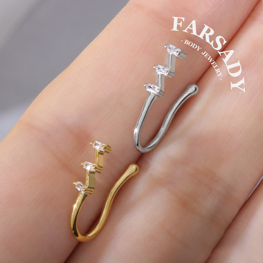 Zigzag Triple Glint - 925 Silver Fake Nose Ring / Fit Non-Pierced Nose Ring