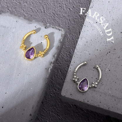Amethyst Droplet Arc - 316L Fake Nose Ring C-Hoop Piercing / Fit Non-Pierced Septum Ring