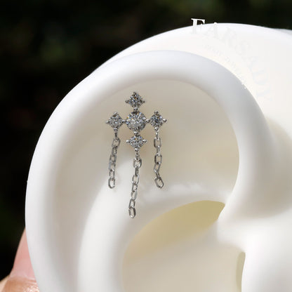 Cross Drift - 925 Silver Threadless Stud / Fits Cartilage Helix Tragus Lobe Earring