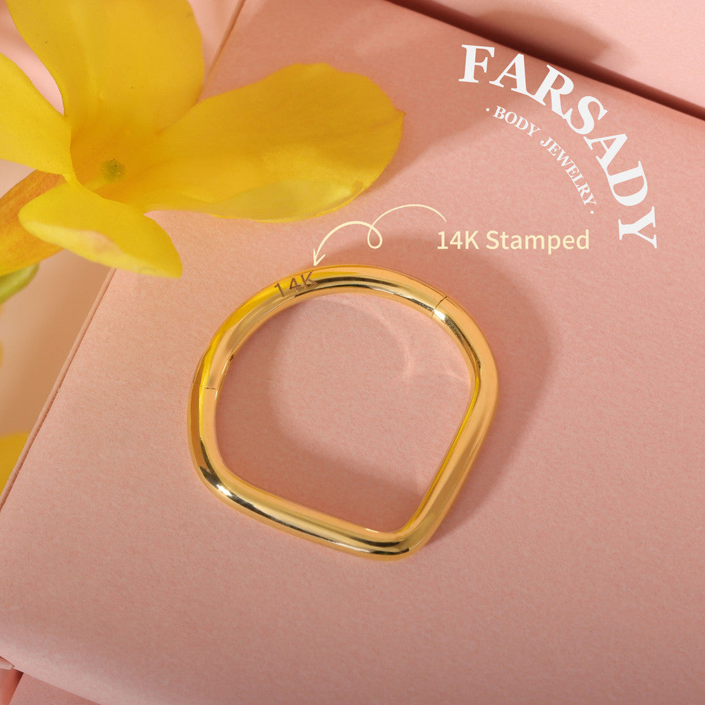 Golden Heartline - Solid 14K Gold Hinged Clicker Hoop / Fits 16G Septum Ring Helix Conch Cartilage Earring