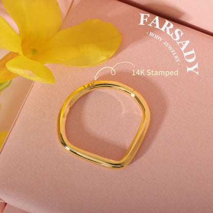 Golden Heartline - Solid 14K Gold Hinged Clicker Hoop / Fits 16G Septum Ring Helix Conch Cartilage Earring