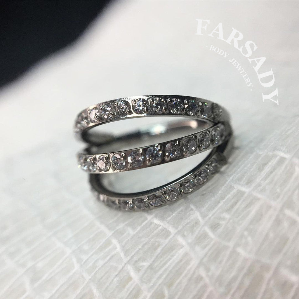 Triple Halo - F136 Titanium Hinged Clicker Hoop / Fits 16G Septum Ring Helix Conch Cartilage Earring