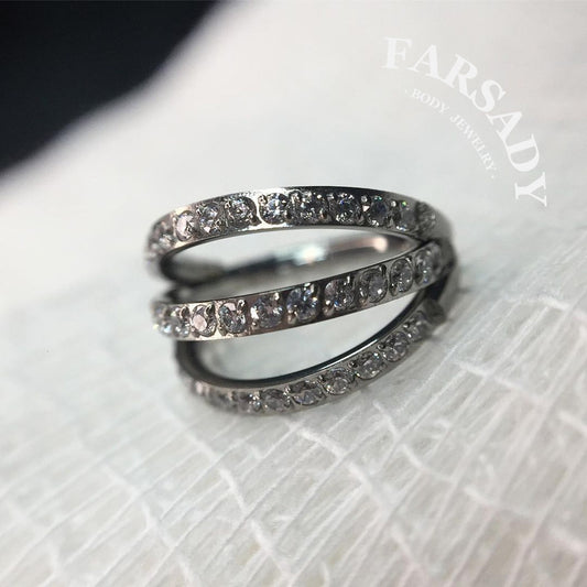 Triple Halo - F136 Titanium Hinged Clicker Hoop / Fits 16G Septum Ring Helix Conch Cartilage Earring