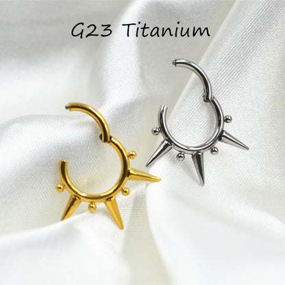 Spike Bead - F136 Titanium Hinged Clicker Hoop / Fits 16G Septum Ring Helix Conch Cartilage Earring