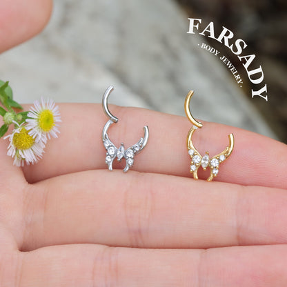 Fairy Wing - CZ Hinged Clicker Hoop / Fits 16G Septum Ring Helix Conch Cartilage Earring