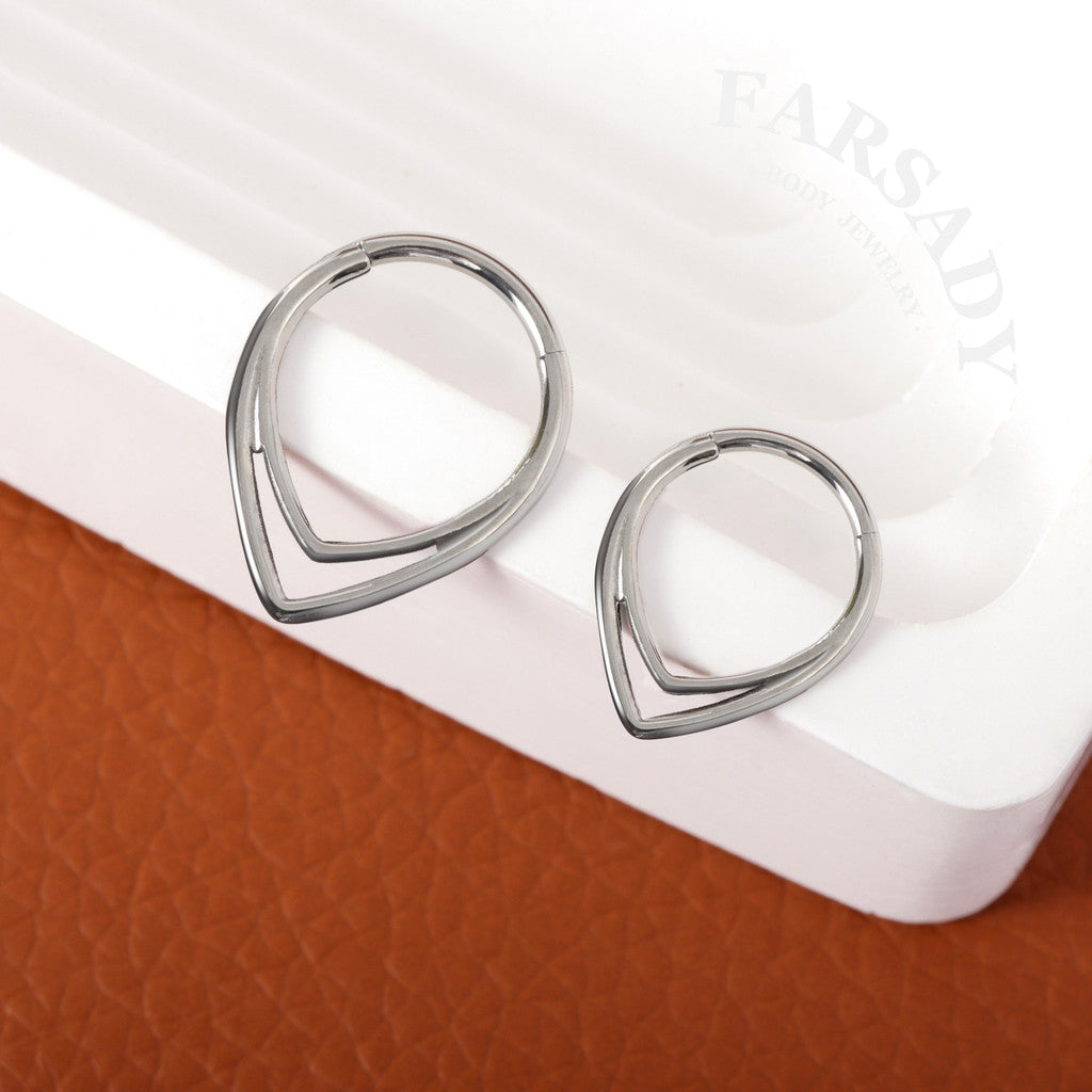 Dual Teardr - ASTM F136 Titanium Hinged Clicker Hoop / Fits 16G Septum Ring Helix Conch Cartilage Earring