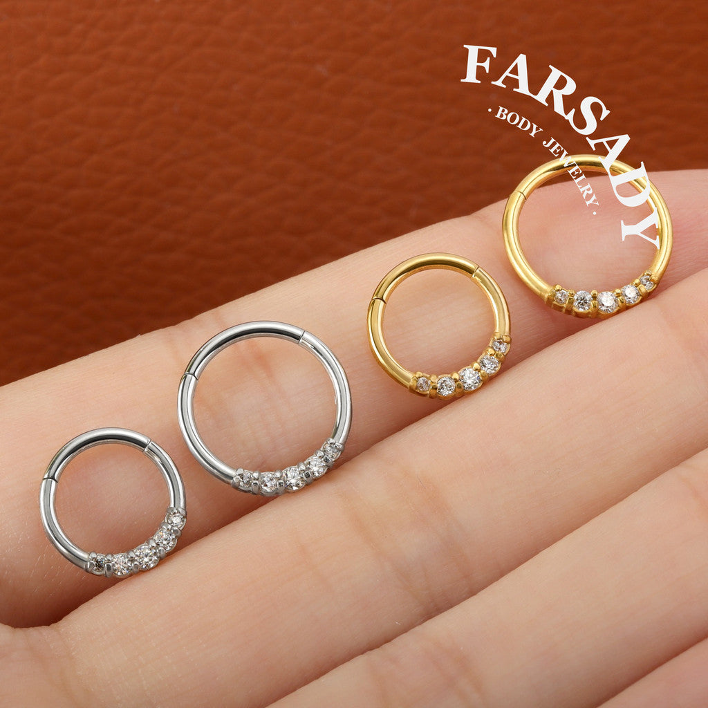 Glow Trail - CZ Hinged Clicker Hoop / Fits 16G Septum Ring Helix Conch Cartilage Earring