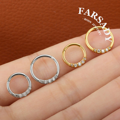 Glow Trail - CZ Hinged Clicker Hoop / Fits 16G Septum Ring Helix Conch Cartilage Earring