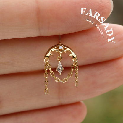 Crescent Tassel - 925 Silver Threadless Stud / Fits Vertical Helix Hidden Rook Earring