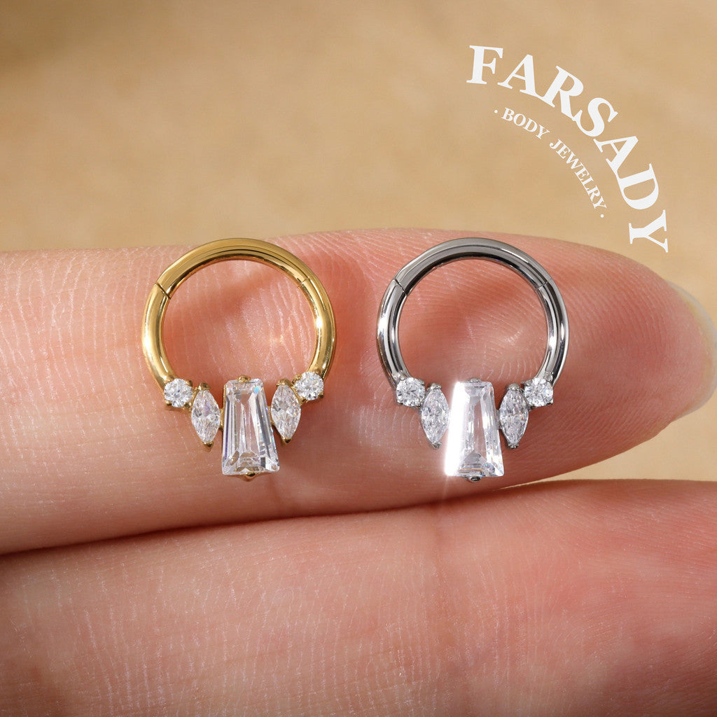 Crystal Obelisk - F136 Titanium Hinged Clicker Hoop / Fits 16G Septum Ring Helix Conch Cartilage Earring