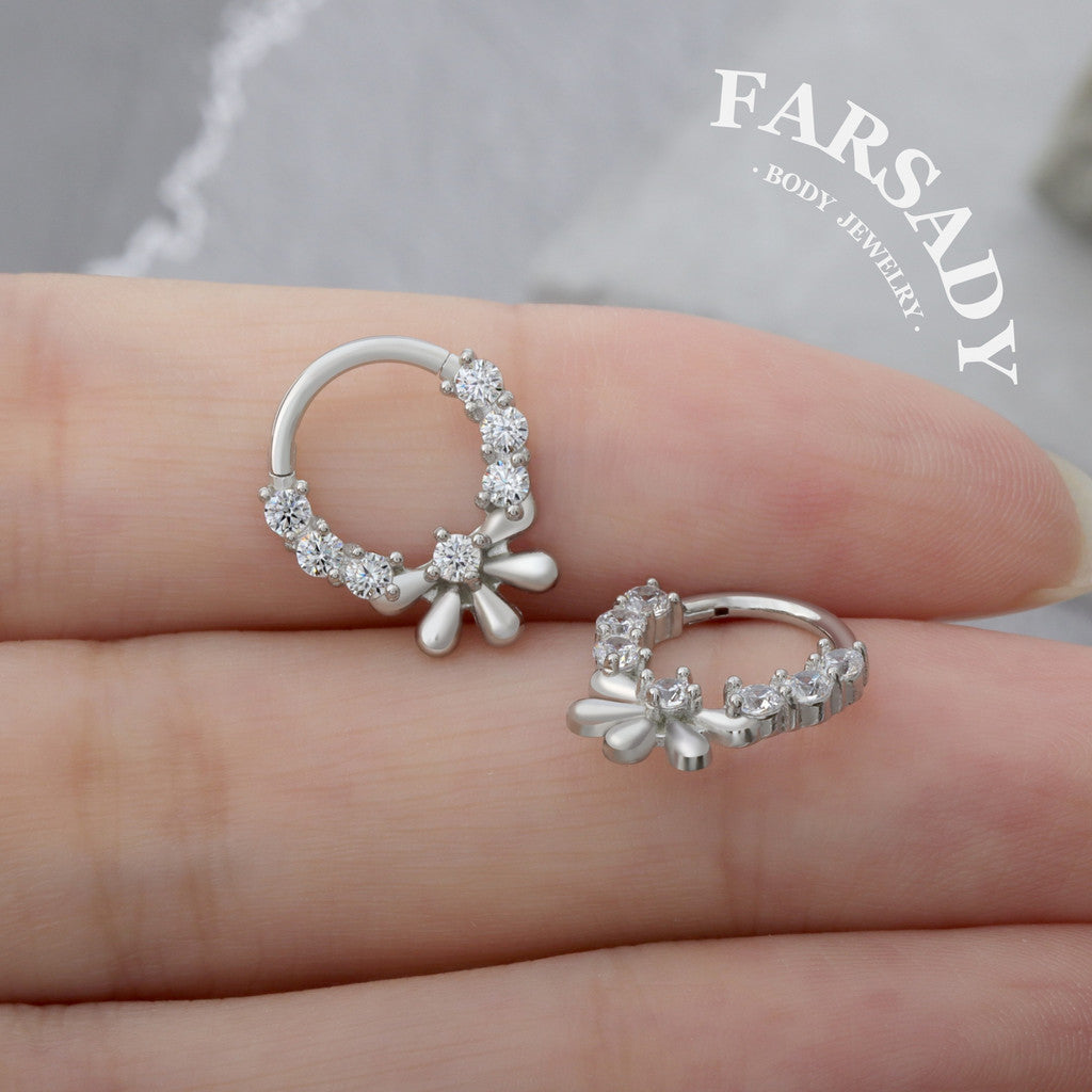 Petal Halo - 316L Hinged Clicker Hoop / Fits 16G Septum Ring Helix Conch Cartilage Earring