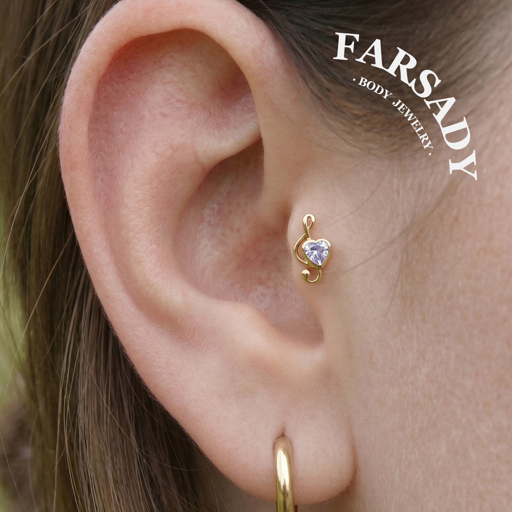 Loving Clef - 925 Silver Threadless Stud / Fits Cartilage Helix Tragus Lobe Nostril Piercing