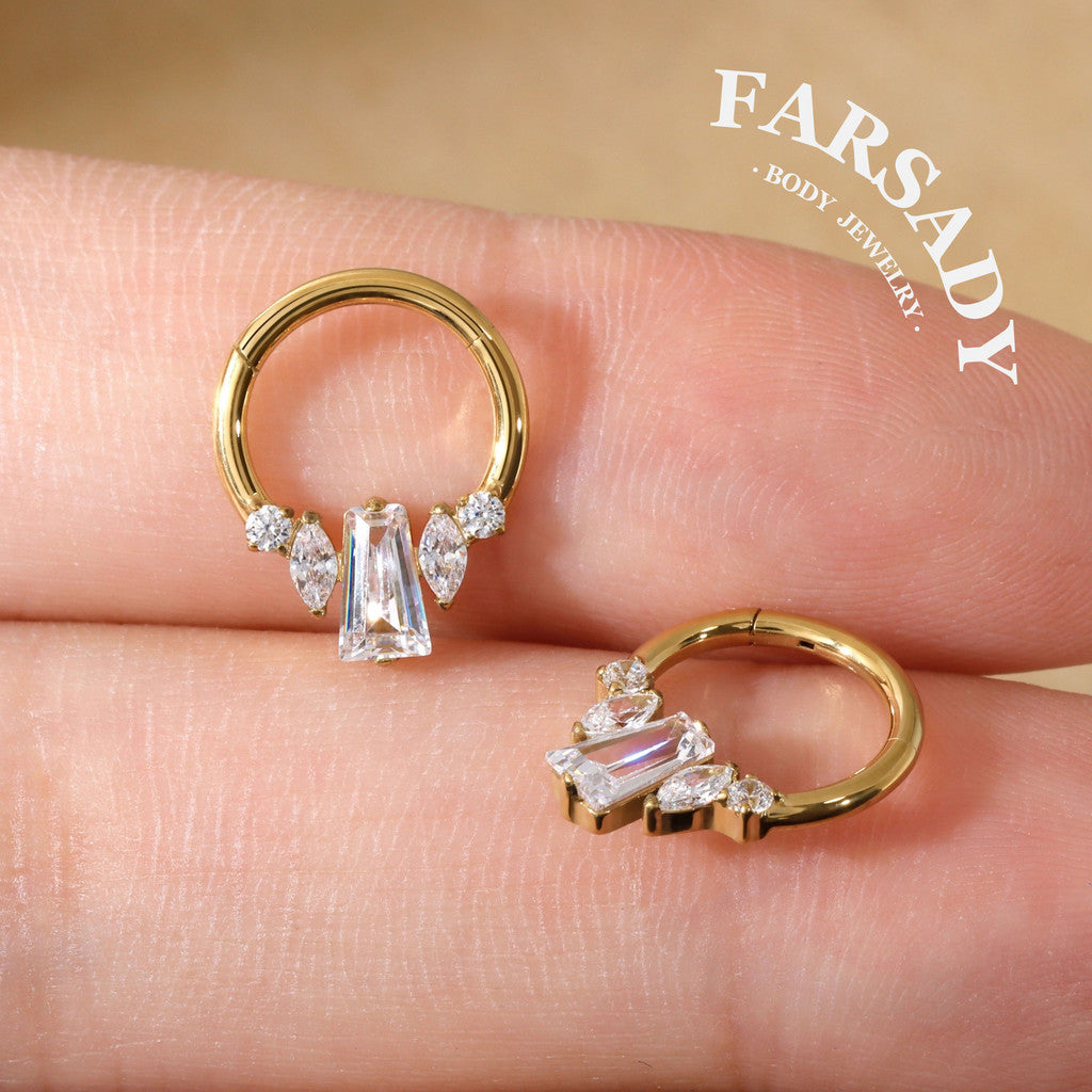 Crystal Obelisk - F136 Titanium Hinged Clicker Hoop / Fits 16G Septum Ring Helix Conch Cartilage Earring