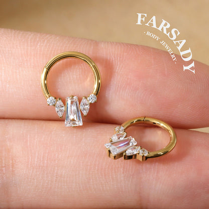 Crystal Obelisk - F136 Titanium Hinged Clicker Hoop / Fits 16G Septum Ring Helix Conch Cartilage Earring