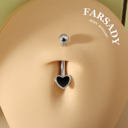 Ebony Heart Outline - 925 Silver Belly Button Ring / Fits 14G Navel Piercing