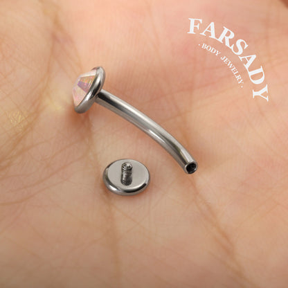 Bezel Set AB Crystal - F136 Titanium Internally Threaded Belly Button Ring / Fits 14G Navel Piercing