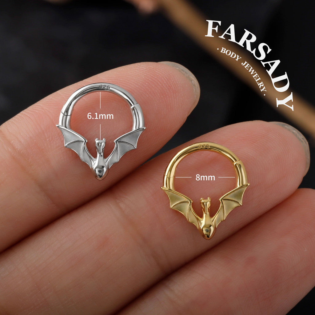 Sterling Silver Fly Dragon Hinged Septum Clicker, 18k Plated Gold Dragon Daith Hoop Earring, 16G 8mm Helix Piercing Jewelry, Orginal Design