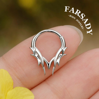 16G Sterling Silver Thron Septum Ring in Sterling Silver, Own Design Daith Hoop Earring, Minimalist Hinged Septum Jewelry, 1.2*8mm Helix Conch Lobe Tragus Ring