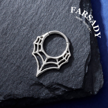 Spider Web Nose Ring Hoop| Punk Septum Ring or Daith Earring| Gothic Halloween Jewelry| 1.2x8mm | Gold or Silver| Septum Clicker Jewelry