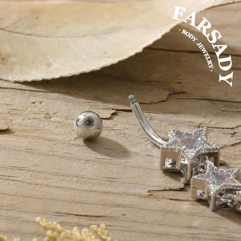Star Spark - CZ Dangle Belly Button Ring / Fits 14G Navel Piercing / Waterproof & Hypoallergenic for Sensitive Skin, Daily Wear Elegant Jewelry, Perfect Gift