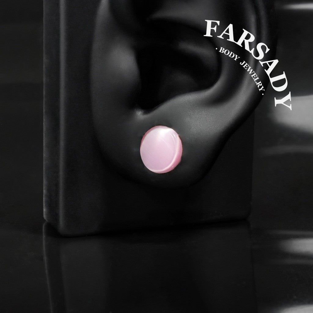 Pink Cat's Eye Stone Ear Plug Earrings 6mm-14mm Ear Gauges Stone Ear Stretchers Stretched Ears Lobe Piercing Body Jewelry