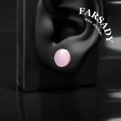 Pink Cat's Eye Stone Ear Plug Earrings 6mm-14mm Ear Gauges Stone Ear Stretchers Stretched Ears Lobe Piercing Body Jewelry