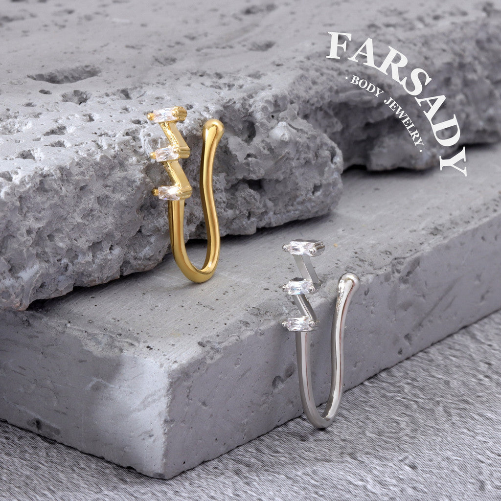 Zigzag Triple Glint - 925 Silver Fake Nose Ring / Fit Non-Pierced Nose Ring