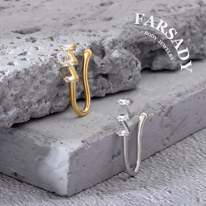 Zigzag Triple Glint - 925 Silver Fake Nose Ring / Fit Non-Pierced Nose Ring