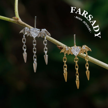 Bat Wing Heart - 925 Silver Threadless Stud / Fits Vertical Helix Hidden Rook Earring