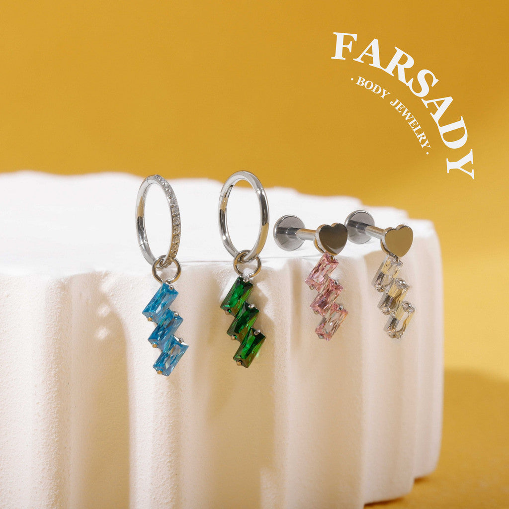 Zigzag Glacier Crystal - F136 Titanium Colorful CZ Dangle Charm / Interchangeable Hoop Earring Pendant for Helix Daith Cartilage Piercing