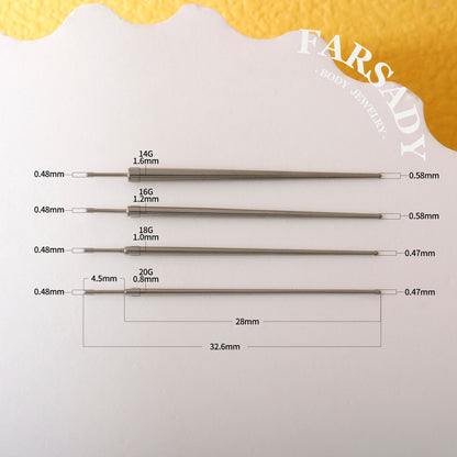 F136 Titanium Straight Insertion Taper - 20G 18G 16G 14G Piercing Guide Push Pin for Threadless Ear Stud Belly Button Ring Barbell
