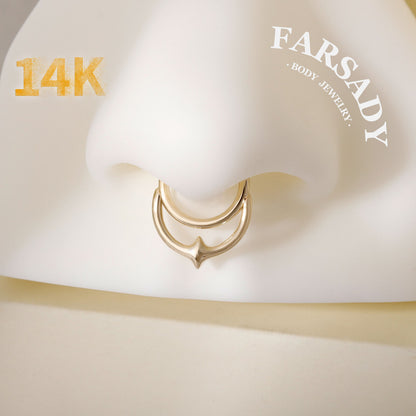 Lunar Spike - Solid 14K Gold Hinged Clicker Hoop / Fits 16G Septum Ring Helix Conch Cartilage Earring