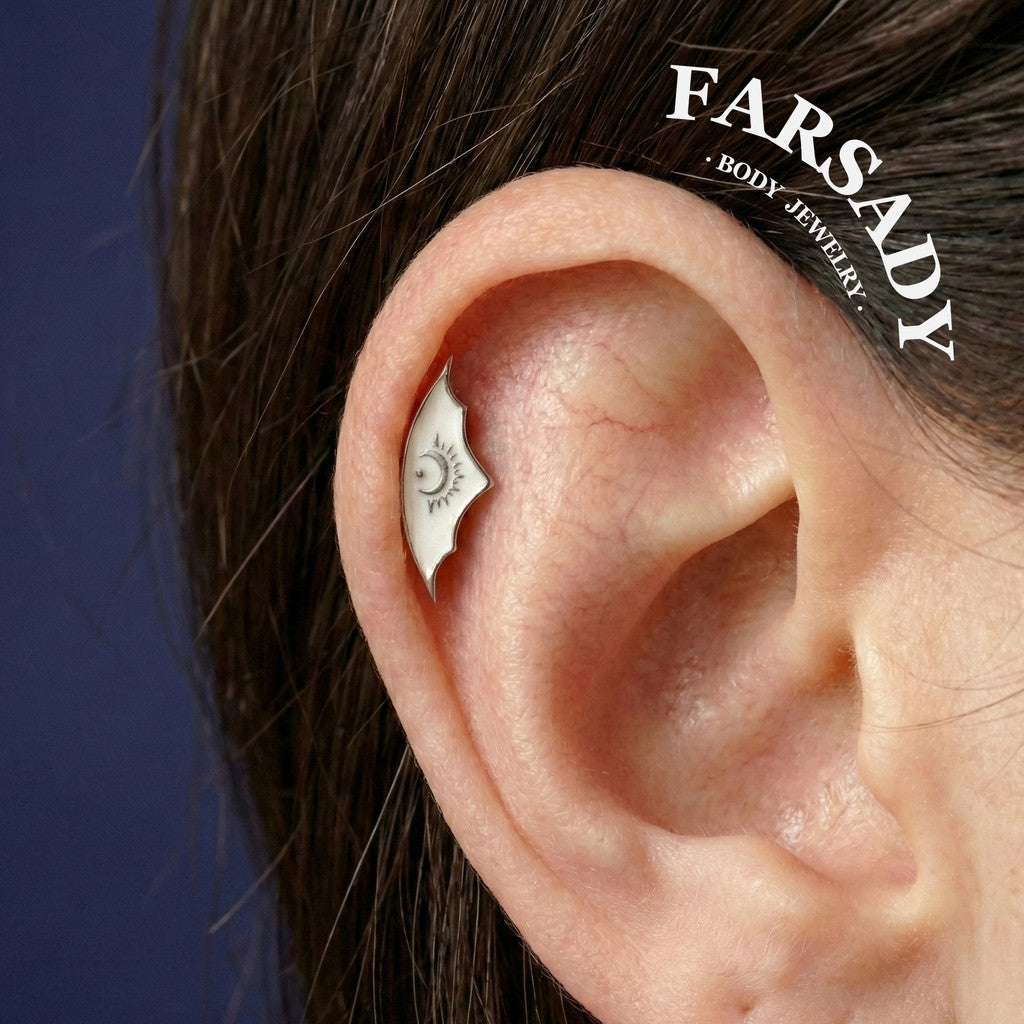 Night Sliver - 925 Silver Threadless Stud / Fits Cartilage Helix Tragus Lobe Earring