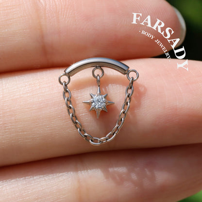 Arc Frame North Star - F136 Titanium Threadless Stud / Fits Helix Tragus Lobe Earring