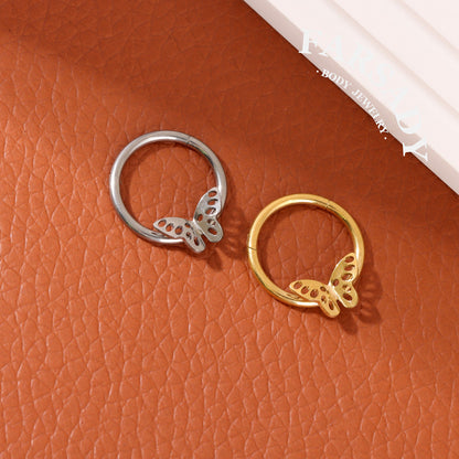 Wing Vein - ASTM F136 Titanium Hinged Clicker Hoop / Fits 16G Septum Ring Helix Conch Cartilage Earring