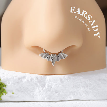 Bat Charm - F136 Titanium Hinged Clicker Hoop / Fits 16G Septum Ring Helix Conch Cartilage Earring