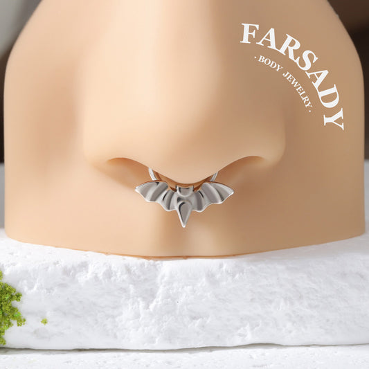 Bat Charm - F136 Titanium Hinged Clicker Hoop / Fits 16G Septum Ring Helix Conch Cartilage Earring