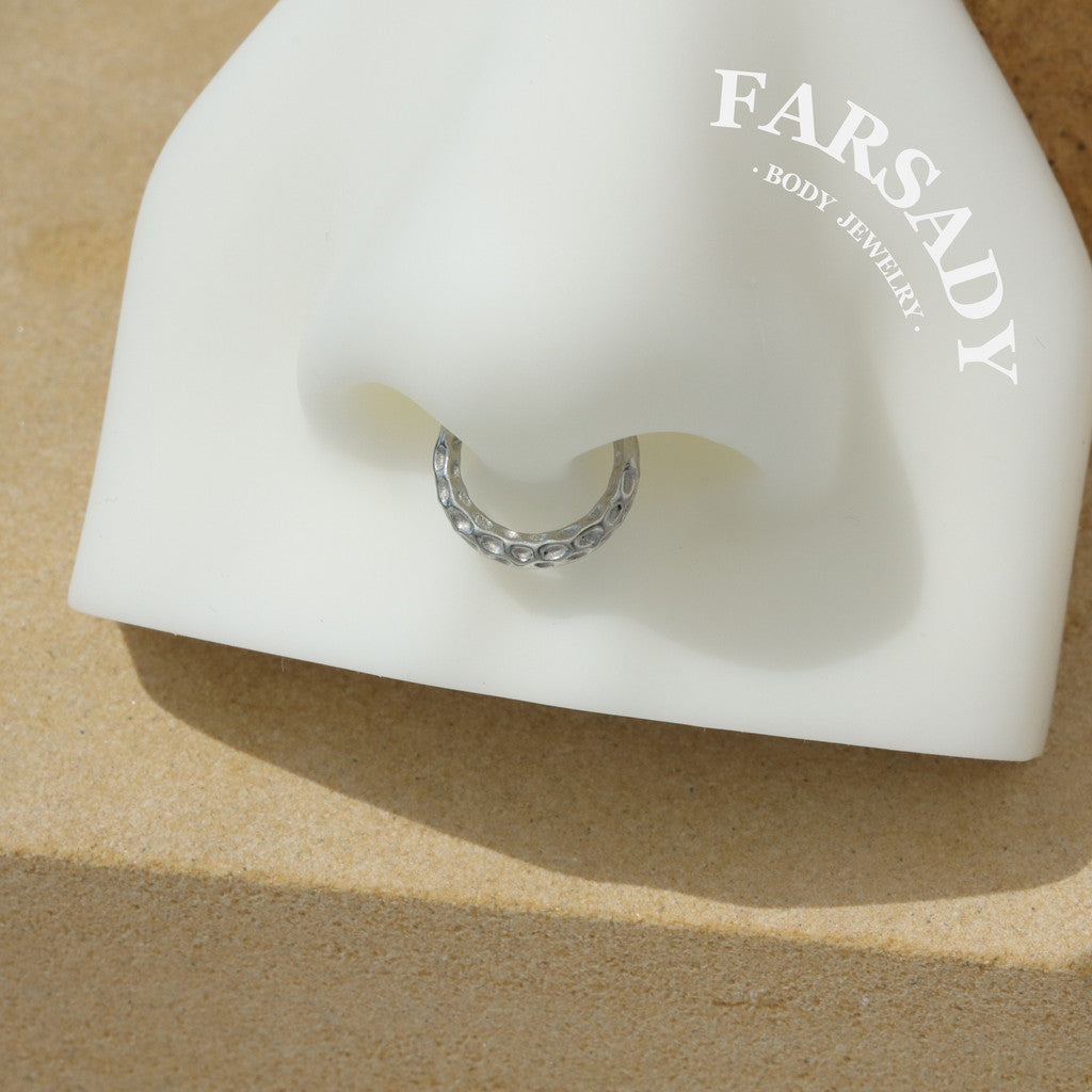 Hammered Tide - 316L Hinged Clicker Hoop / Fits 16G Septum Ring Helix Conch Cartilage Earring