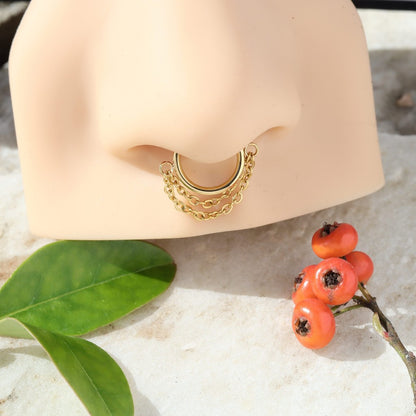 Chain Veil - Double Chain Dangle Hinged Clicker Hoop / Fits 16G Septum Ring Helix Conch Cartilage Earring